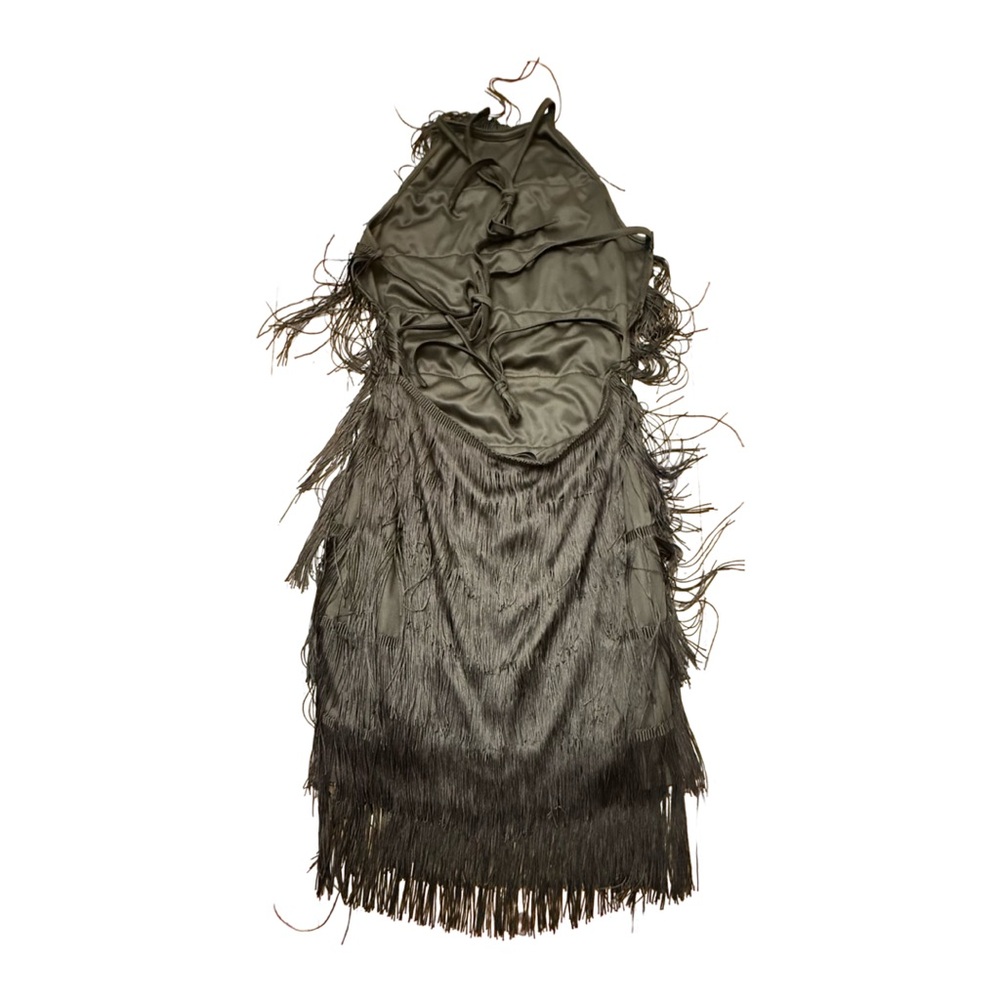 SHEIN VCAY Tied Backless Split Thigh Fringe Hem Halter Dress - Picture 5 of 8